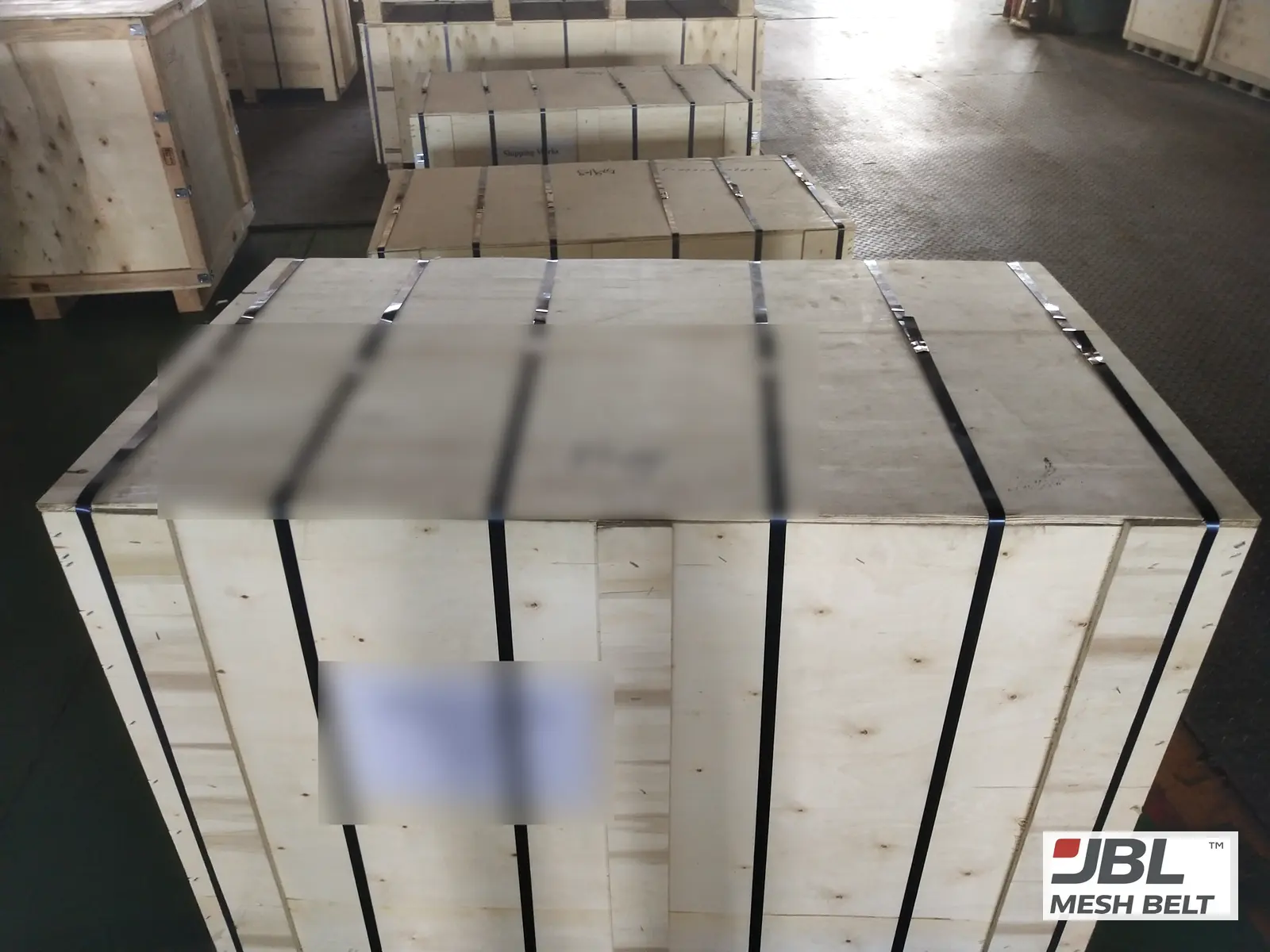 Crates strapped for sea freight