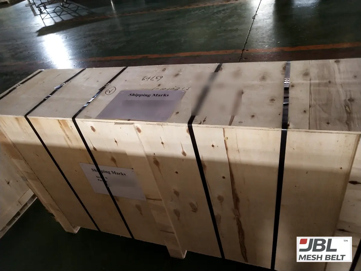 Plywood crate, marked and strapped