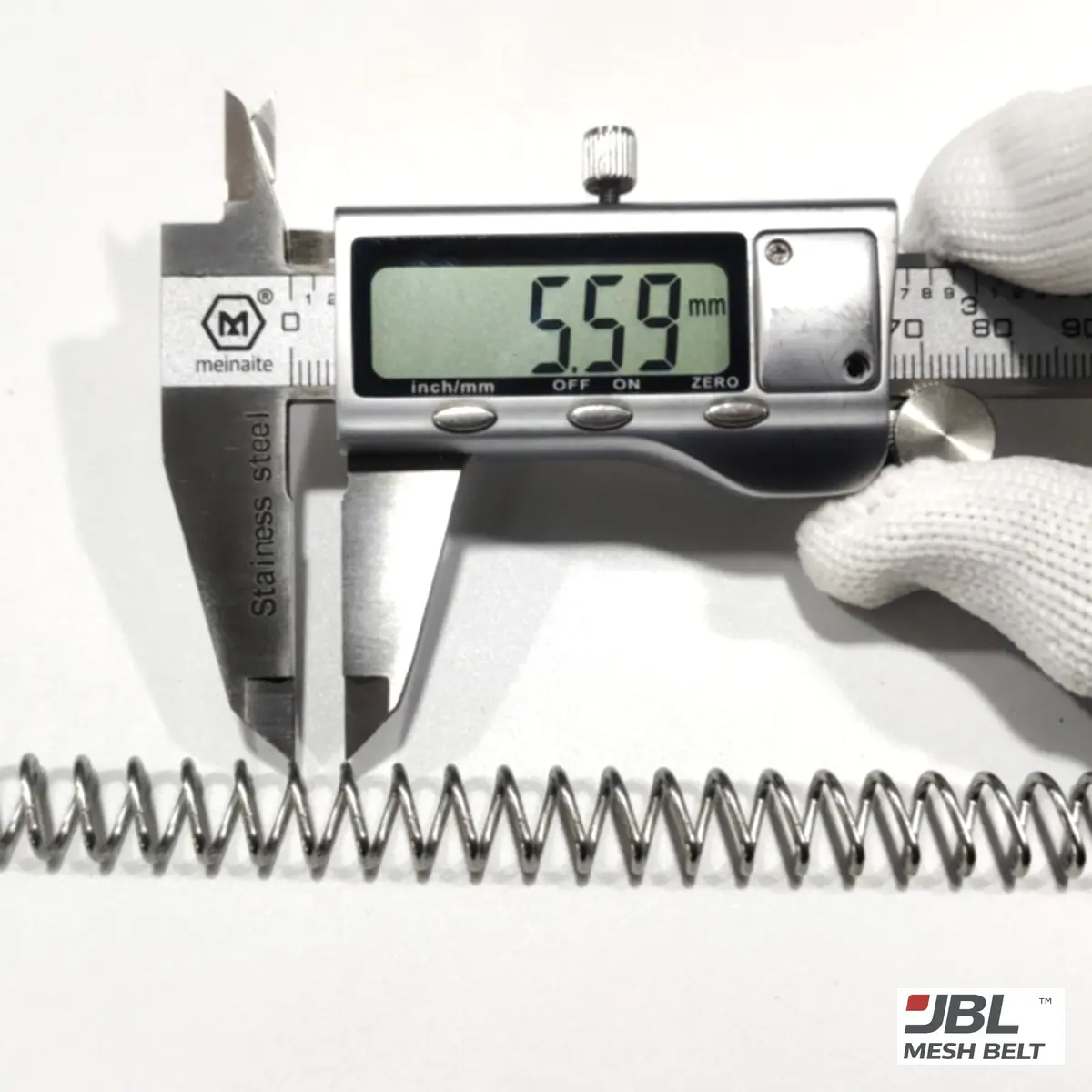 JBL Mesh Belt spiral pitch of 5.59 mm read with a caliper on a spiral freezer belt