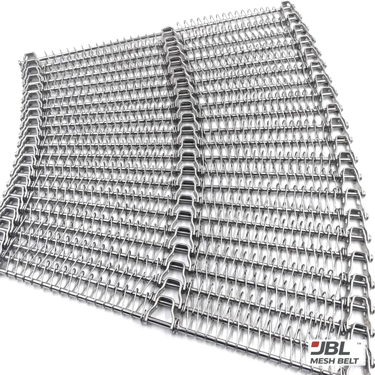 JBL Mesh Belt small radius spiral belt with three-row links, which can share width and pitch with a standard belt yet turn differently