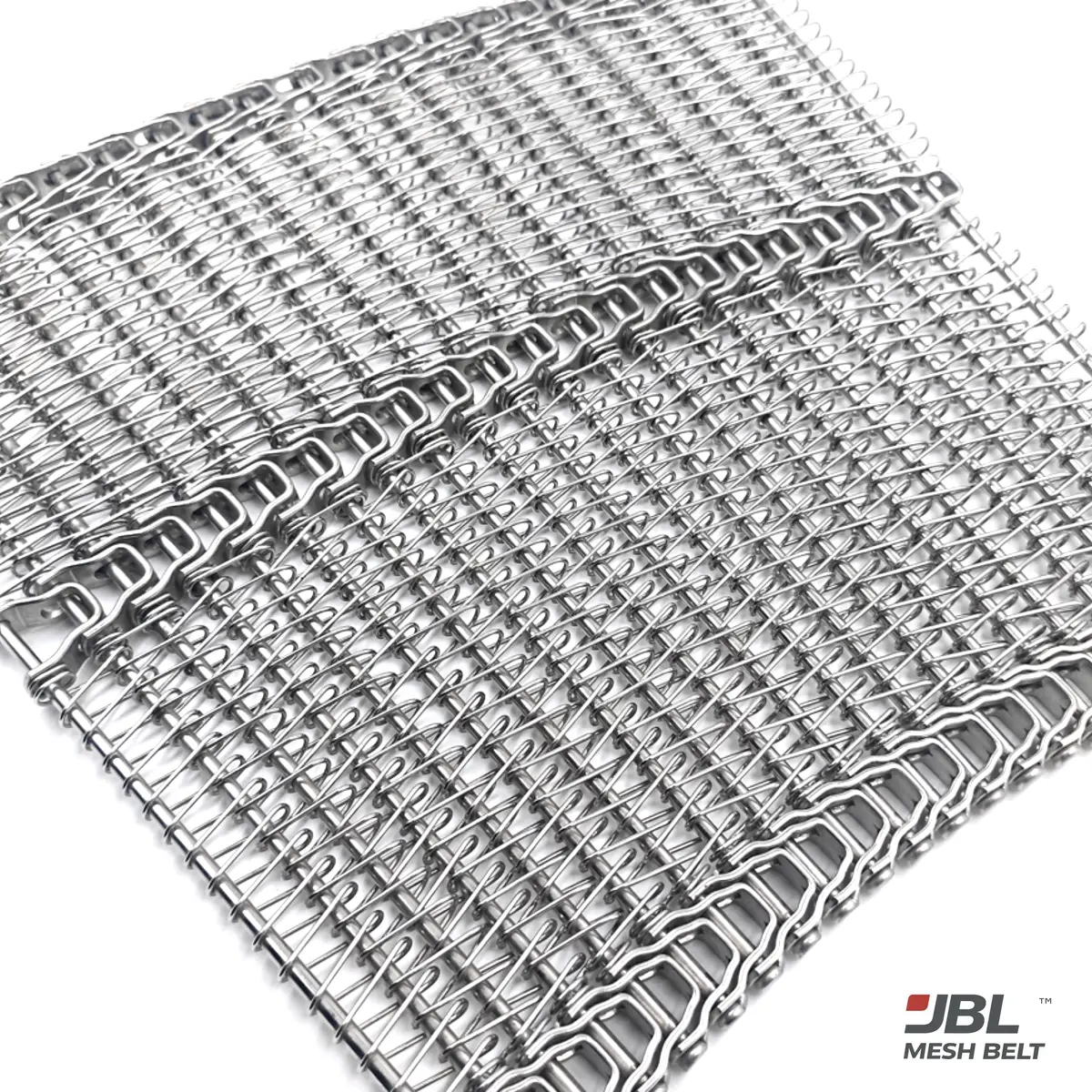 Three-row links on a small radius belt