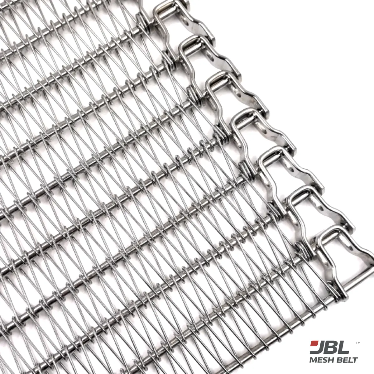 Stainless steel spiral freezer belt, full belt angled view