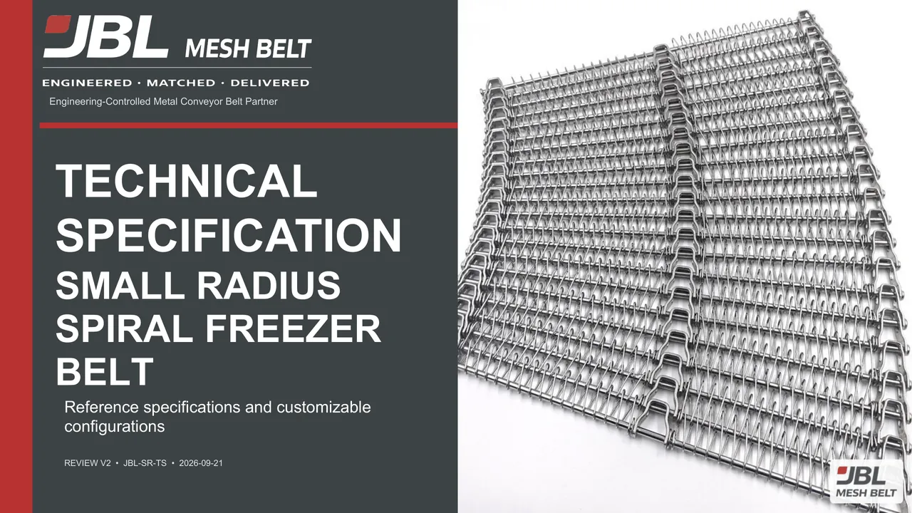 Small Radius Spiral Freezer Belt Technical Specification, page 1 of 13